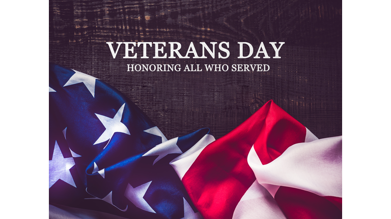 Veterans Day. American Flag lying on the table