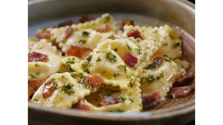 Butter Poached Lobster Ravioli with Bacon and Fresh Parsley