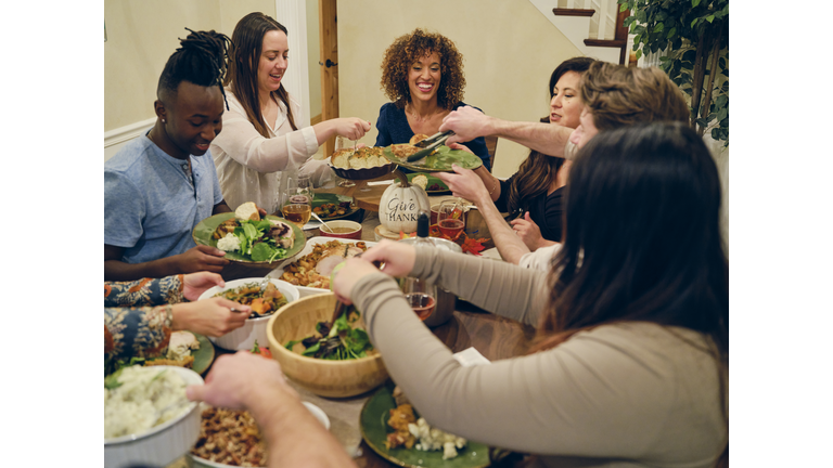 Friends Celebrating Thanksgiving Dinner Together