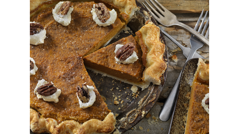 Pumpkin Pie with Candied Pecans and Whip Cream