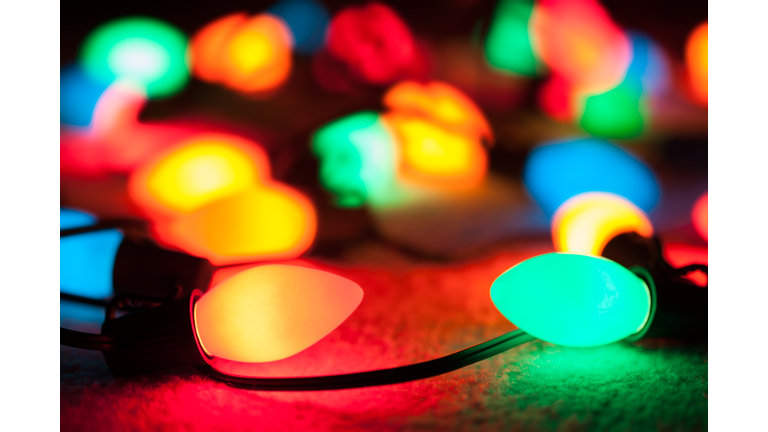 Foreground Focus Closeup of Old Fashioned C-9 Christmas Lights