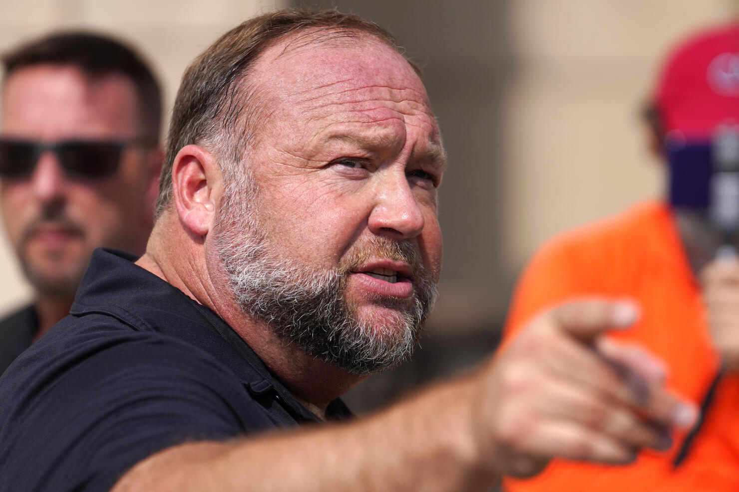 Alex Jones Speaks To The Media Outside The Sandy Hook Trial In Waterbury, Connecticut