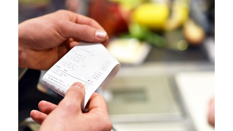 receipt after payment in the supermarket