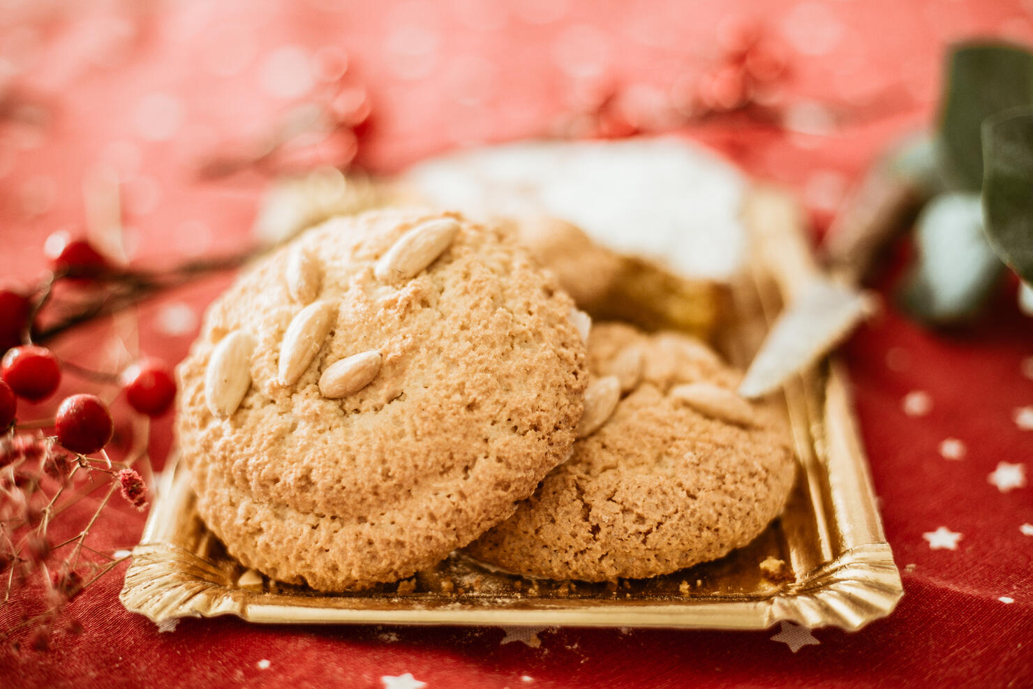 Overhead view of crunchy pistachio and almond cookies