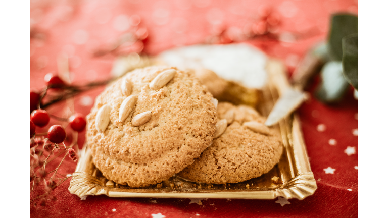 Overhead view of crunchy pistachio and almond cookies