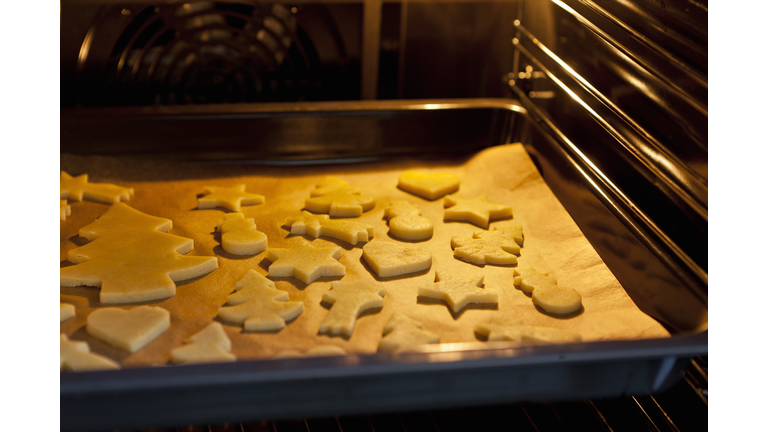 Christmas cookies baking in oven