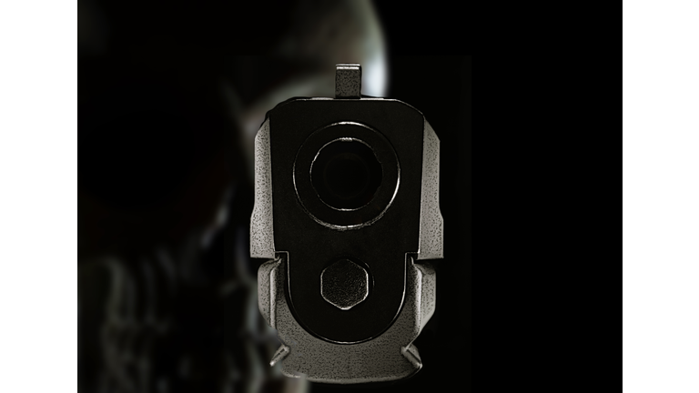 3d Rendering of a ghost gun with skull behind