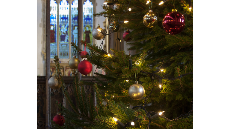 Decorated Christmas tree in an English church
