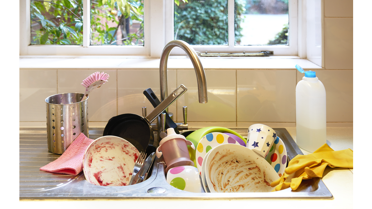 Dirty washing up in sink