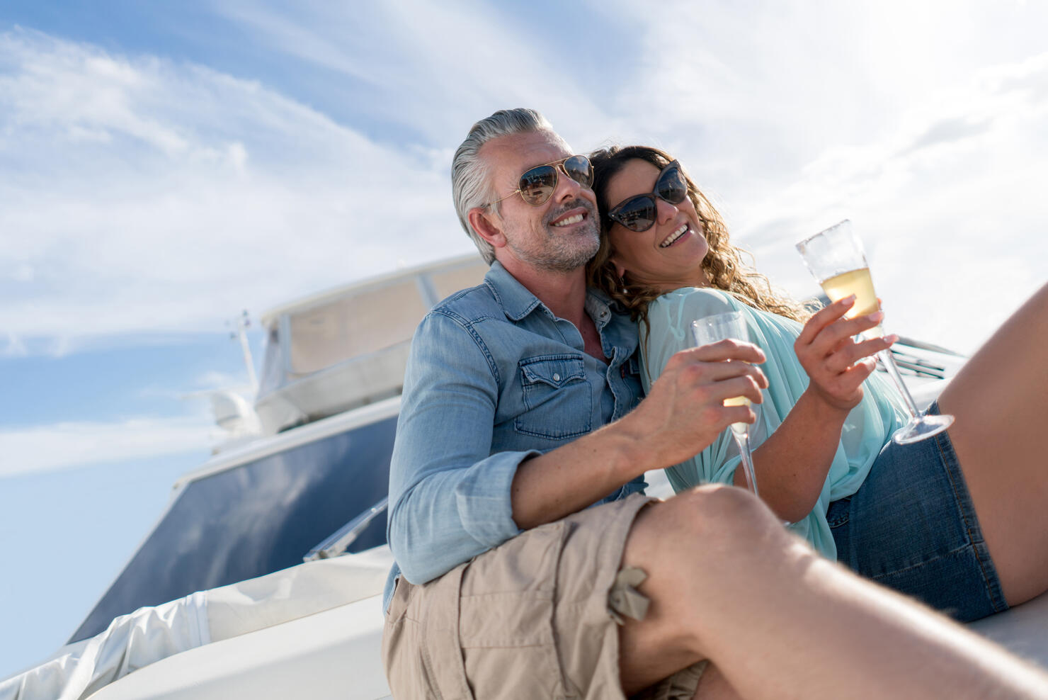 Couple sailing on a yacht
