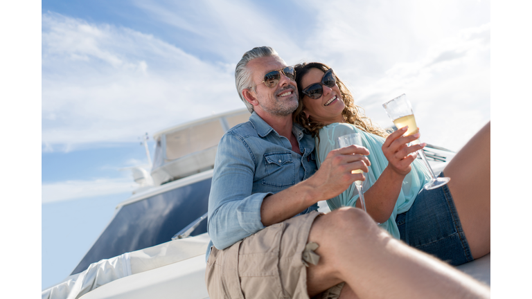 Couple sailing on a yacht