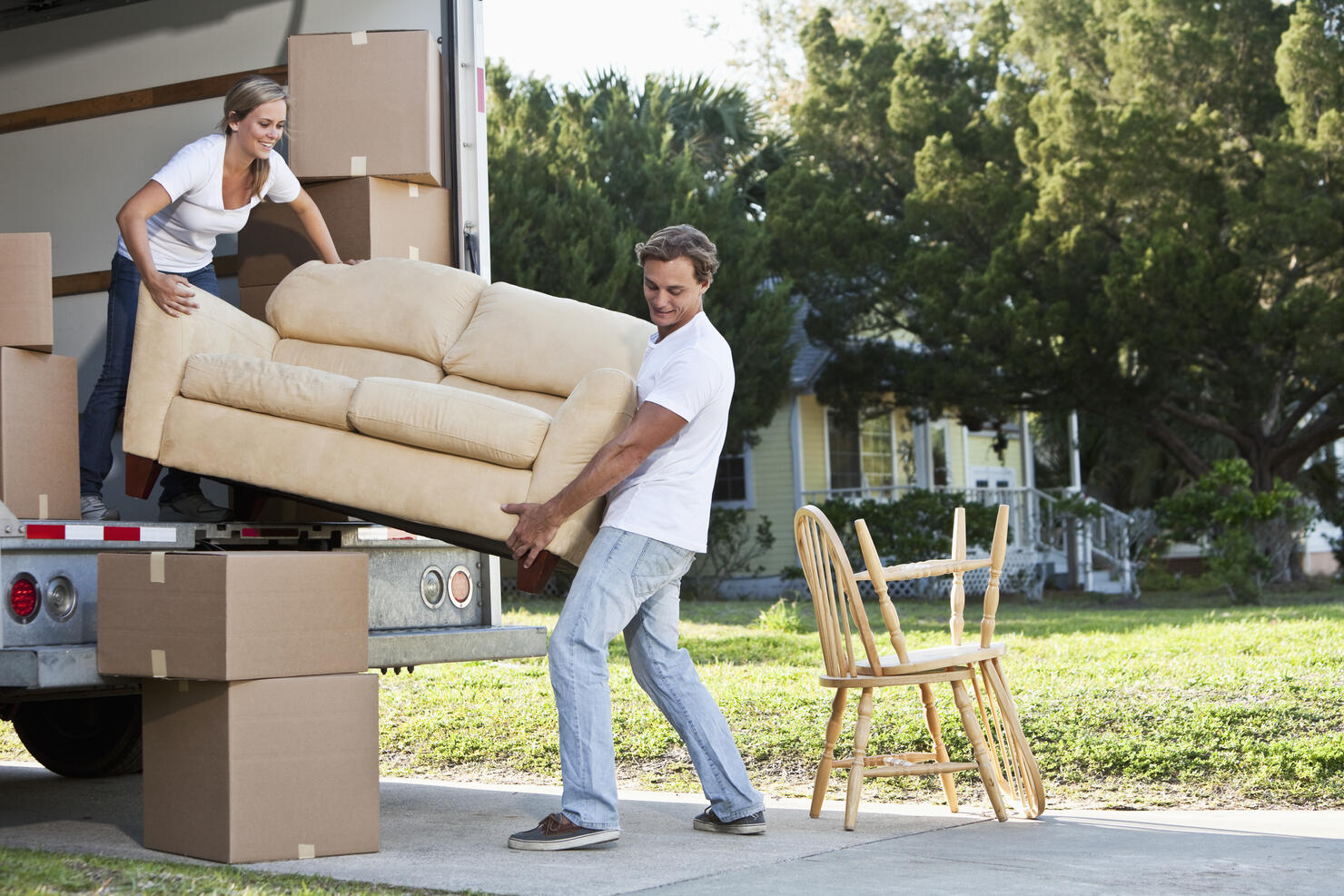 Young couple moving house