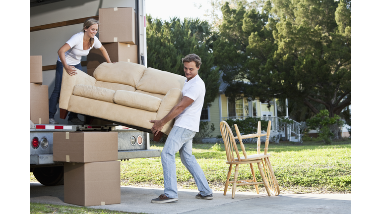 Young couple moving house