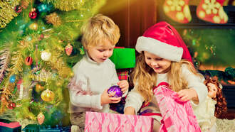 Children Opening Holiday Gifts