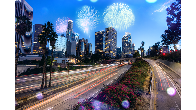 Fireworks for New Year Celebration downtown Los Angeles