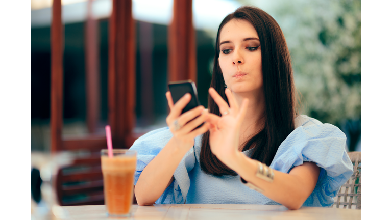 Bored Woman Swiping Men Profiles on Dating App Website