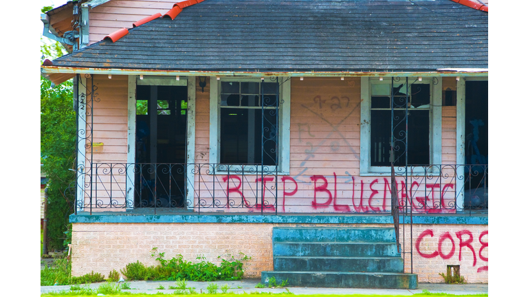 Katrina hurricane devastation of water damage to the house which is condemned in NINTH WARD, New Orleans, Louisiana, USA