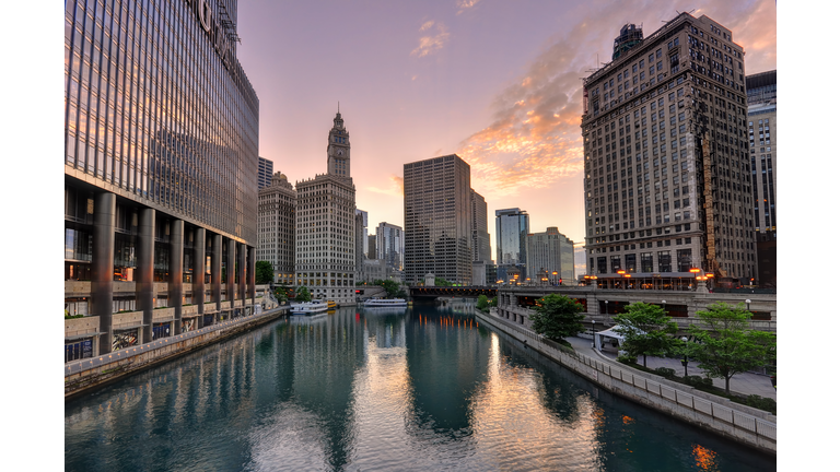 Beautiful Sunrise over Chicago River