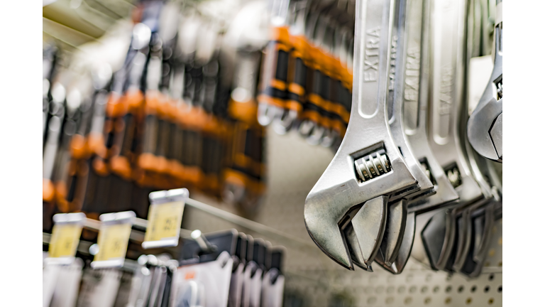 Tools put up for sale in a hardware store