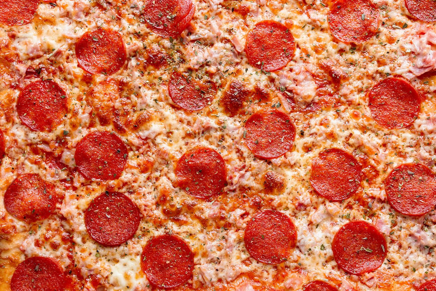 Top view of pepperoni pizza