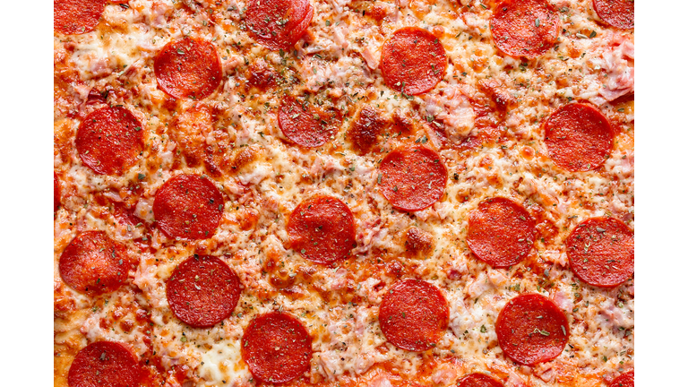 Top view of pepperoni pizza