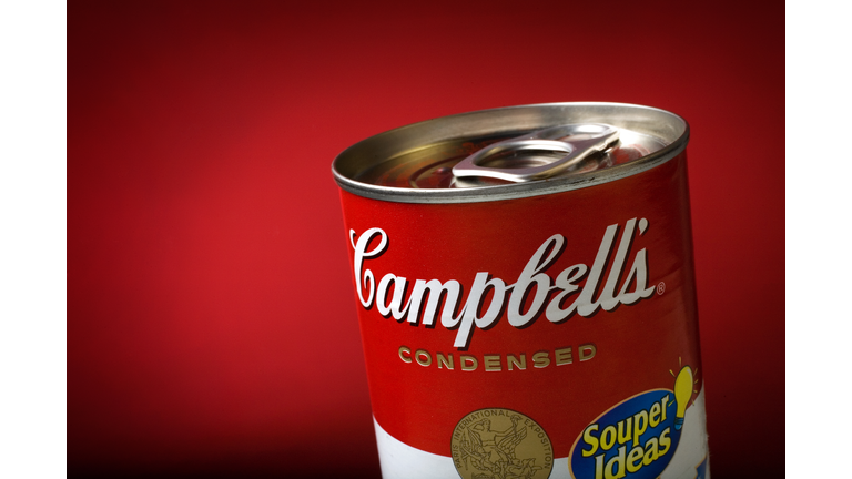 Close-Up of a Sealed Campbell's Soup Can on Red Background