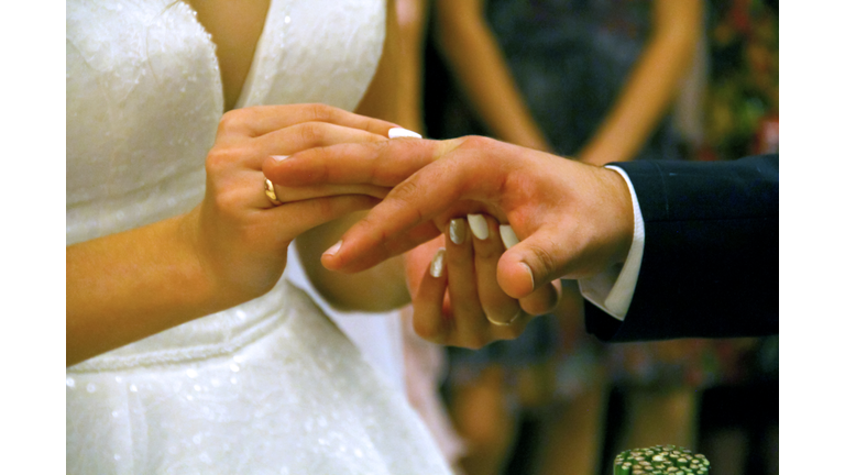 Wedding ceremony. the bride and groom exchange rings