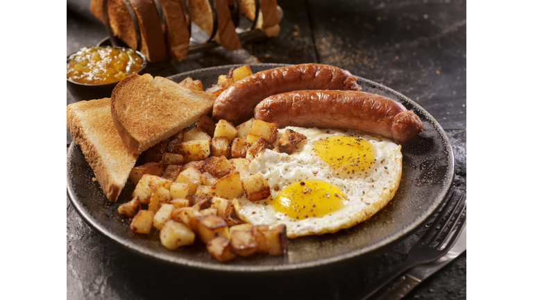 Breakfast with Sunny side up eggs and Sausage