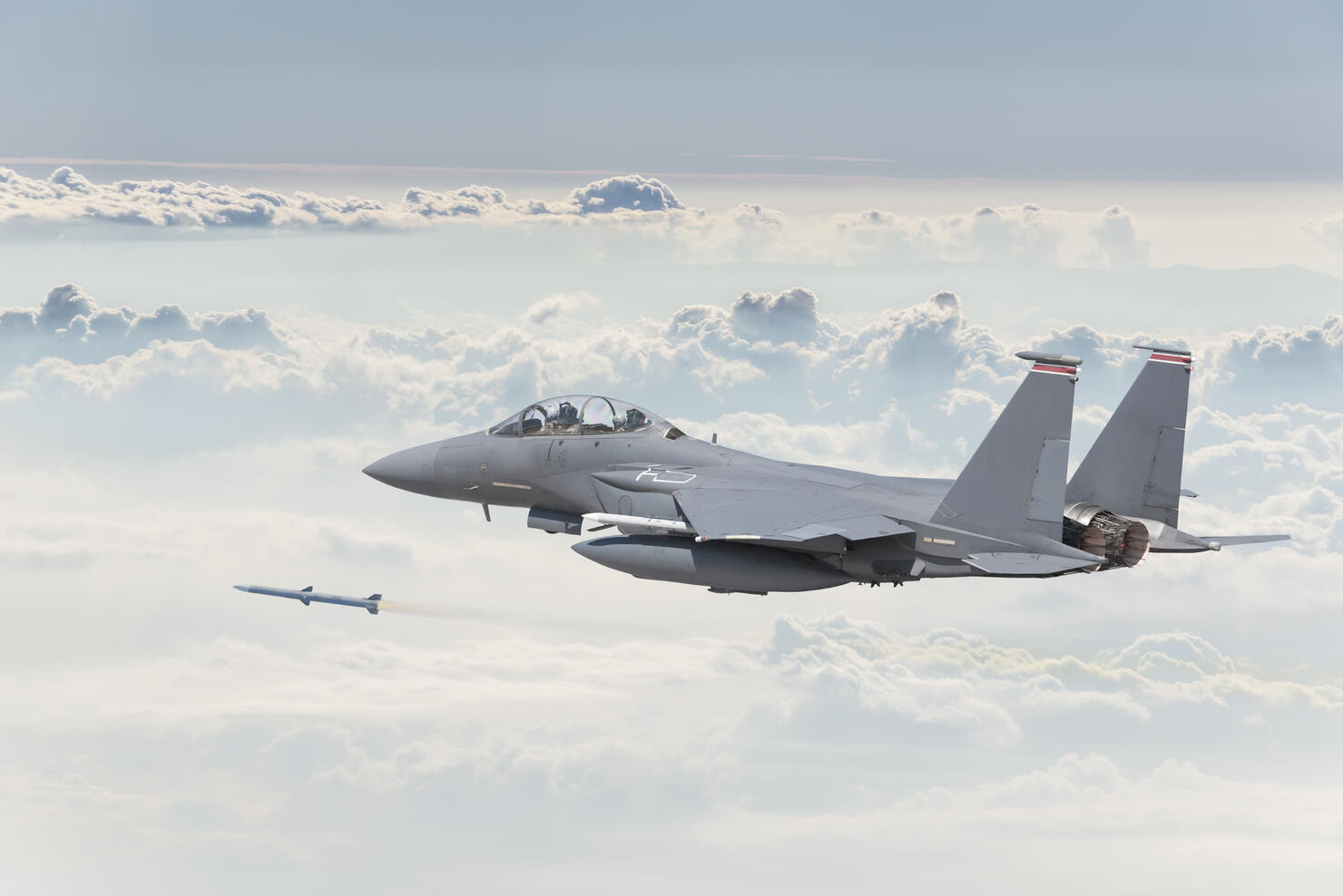 F-15 Strike Eagle Fighter Plane firing missile