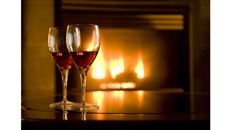 Wine Glasses and Fireplace