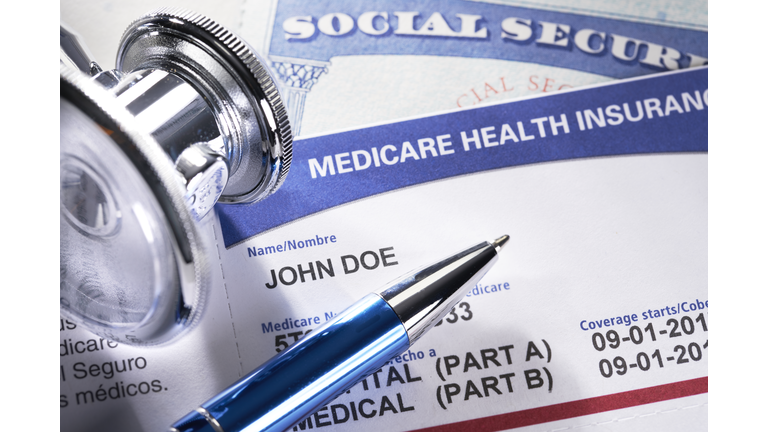 Medicare Health Insurance Card. Social Security Card with Stethoscope