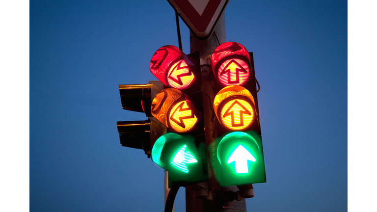 Traffic sign at night.