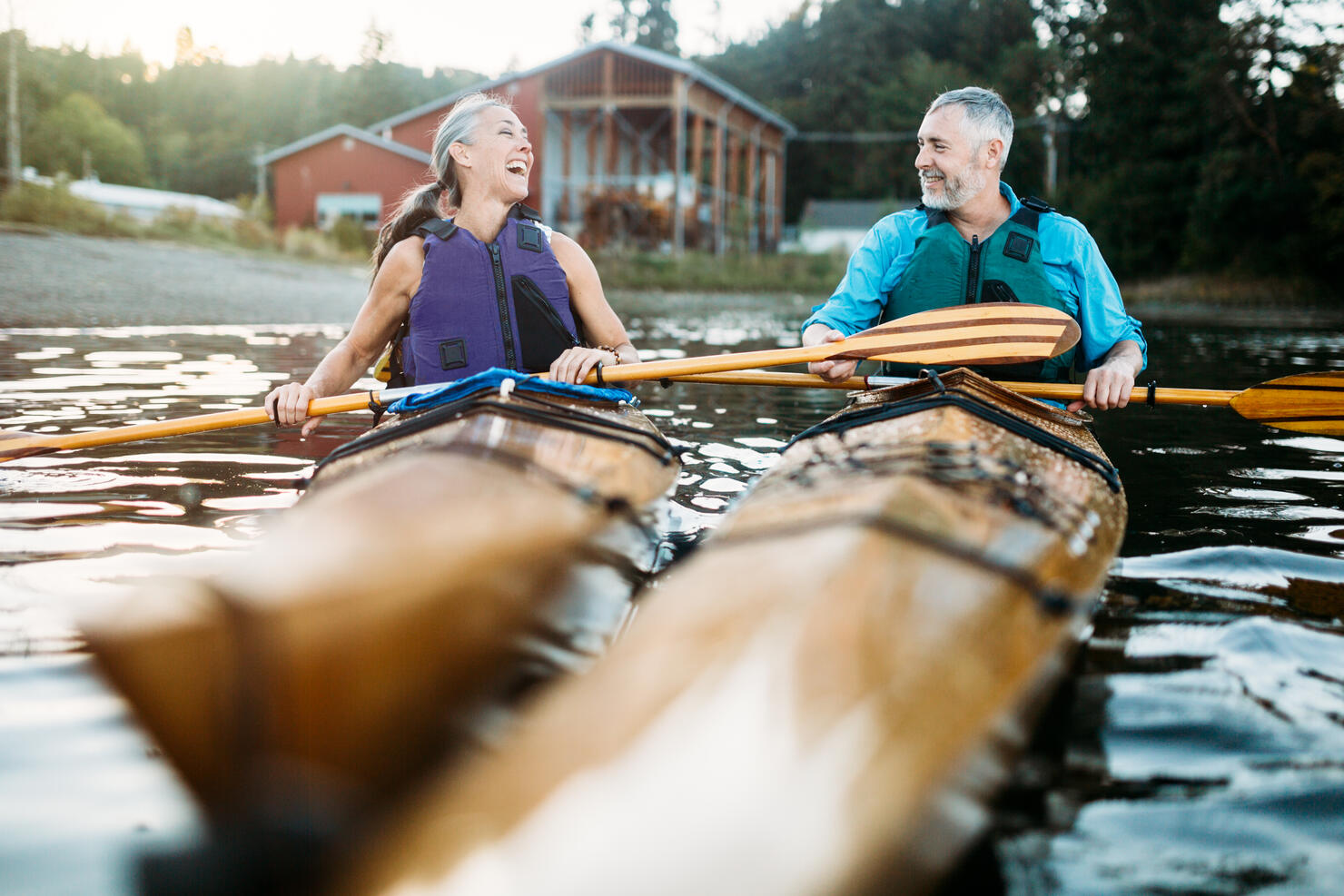 Mature Couple Has Fun Kayaking