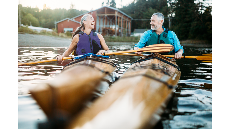 Mature Couple Has Fun Kayaking