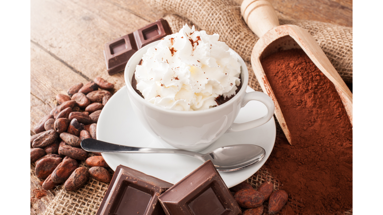 Cup of hot chocolate with whipped cream,Romania