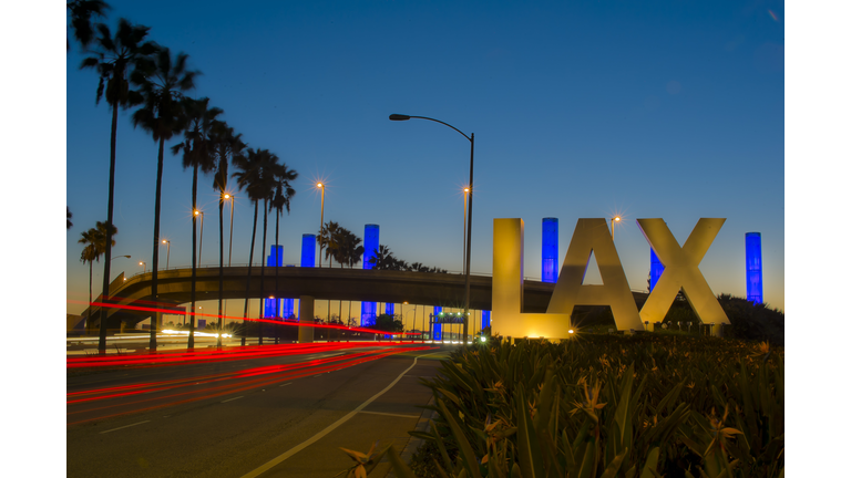 Iconic LAX Los Angeles International Airport Sign at Night