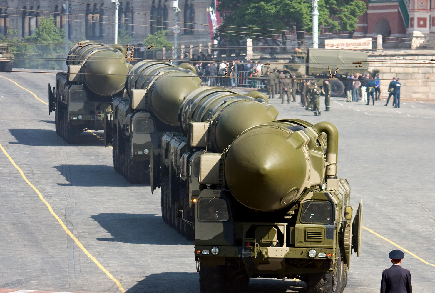 Russian nuclear missiles "Topol-M" in military parade, Moscow