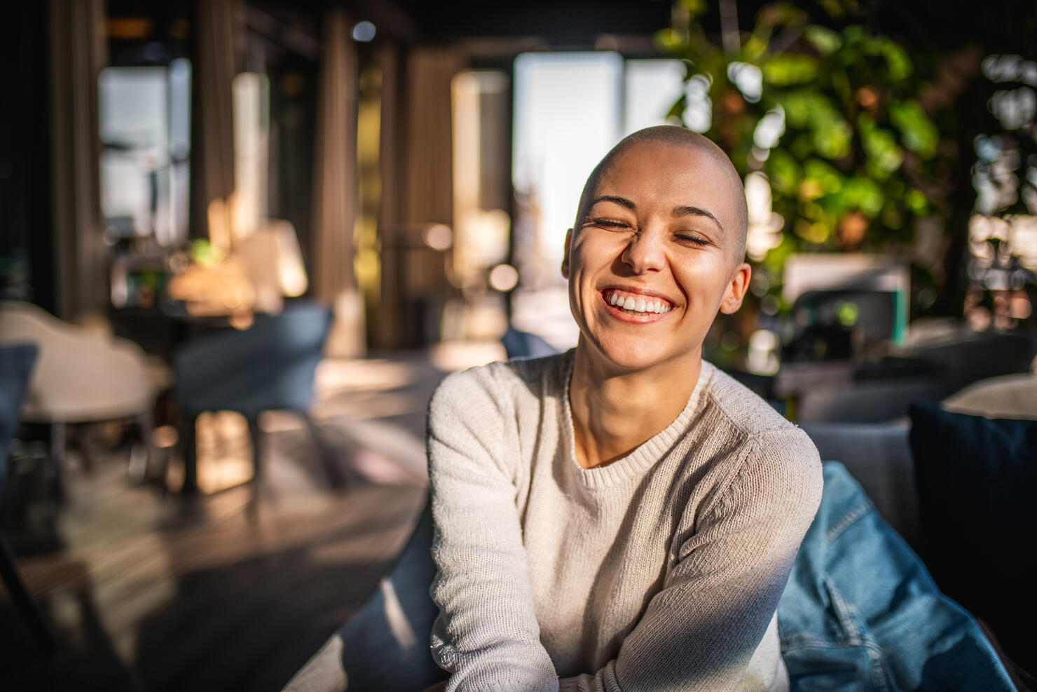 Portrait of a smiling girl with short hair