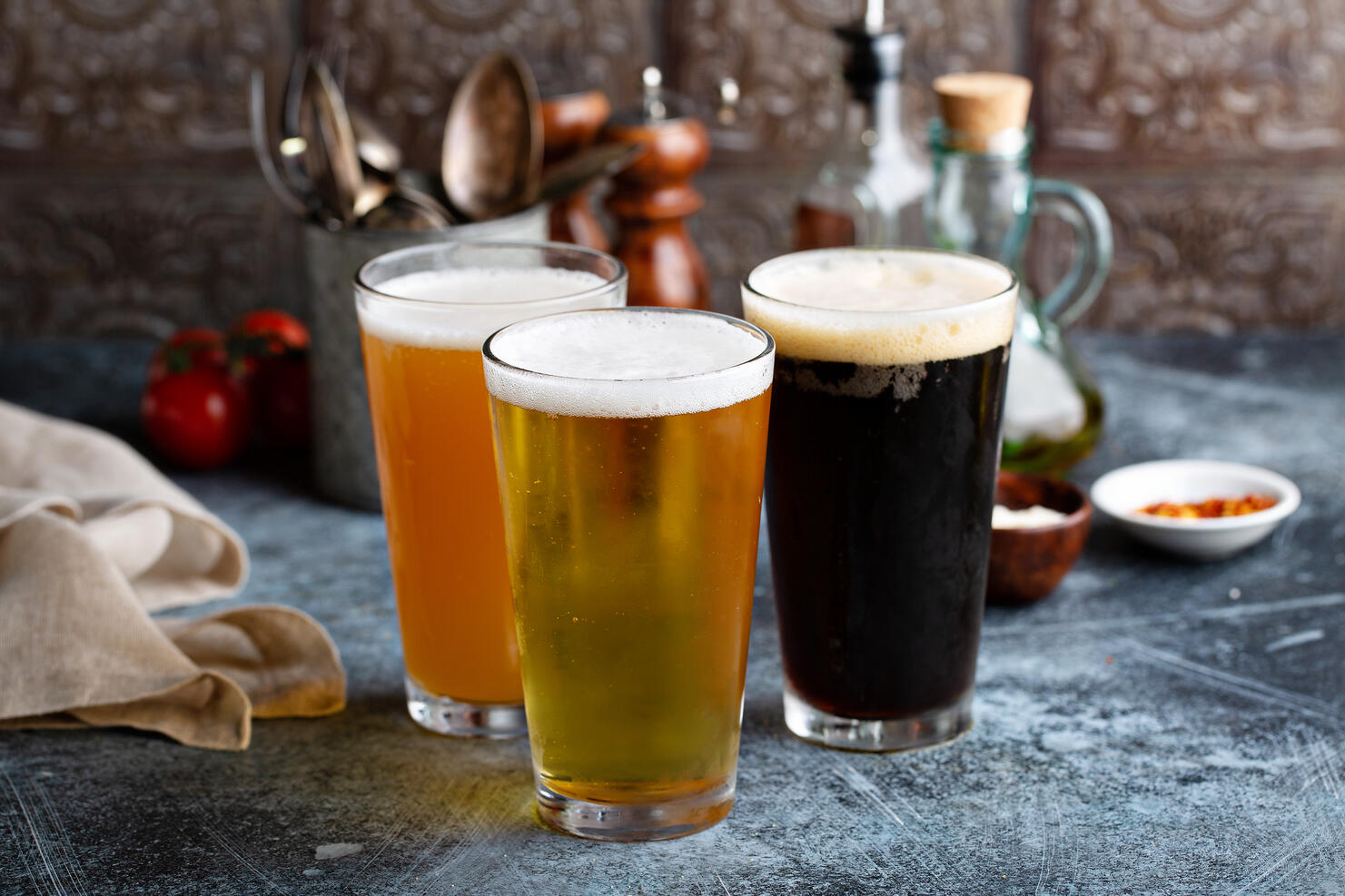 Close-up of beer glasses on table,Oradea,Romania