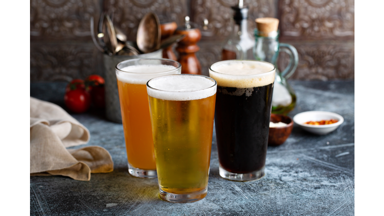 Close-up of beer glasses on table,Oradea,Romania