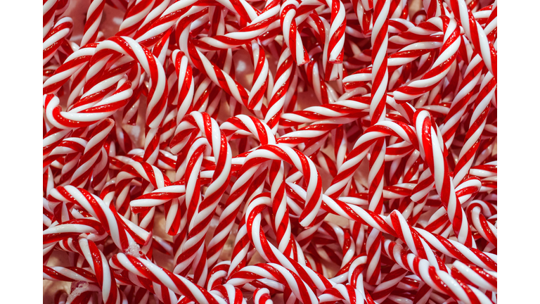 Full Frame Shot Of Candy Canes For Sale