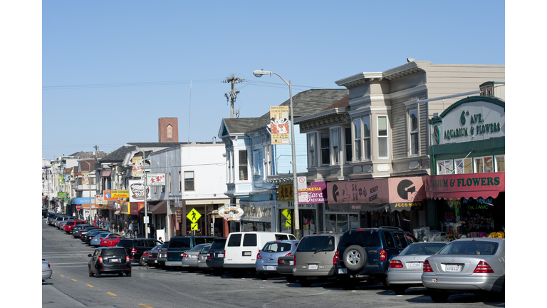 Shops and restaurants on Clement Street, Richmond district.