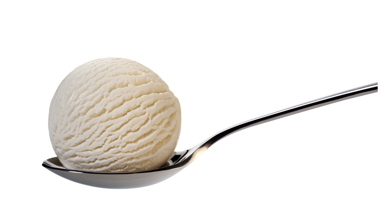 Vanilla ice cream on spoon