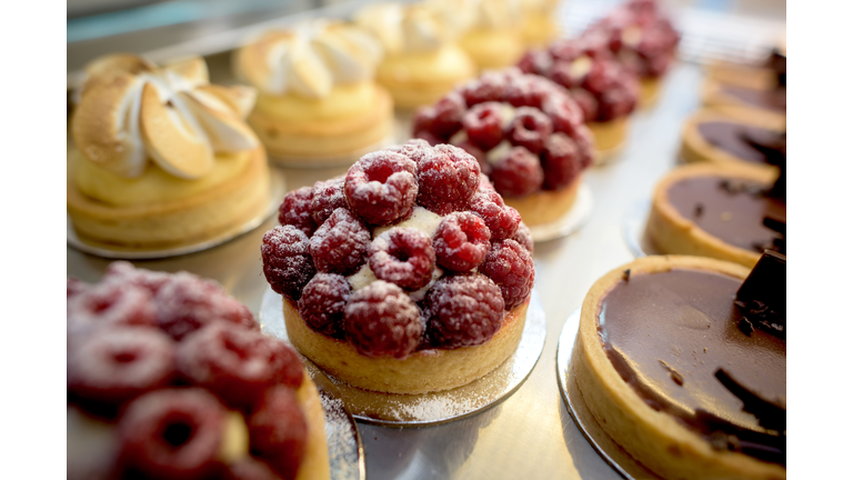 Window of desserts at a pastry shop