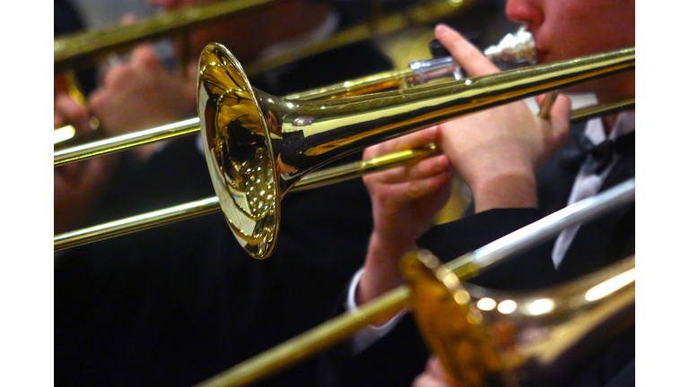 Student Musicians Play Trombones