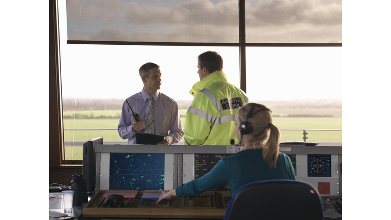Air traffic controllers in tower