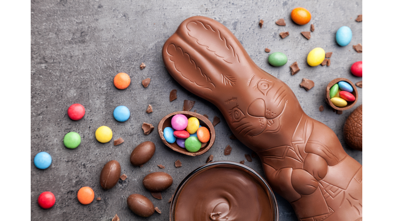 Close-Up Of Easter Bunny And Candies On Table