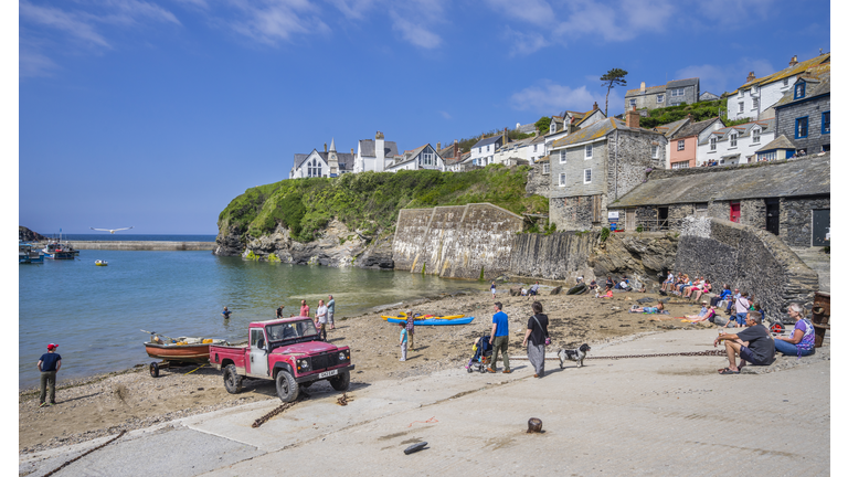 Port Isaac harbourfront and beach Cornwall