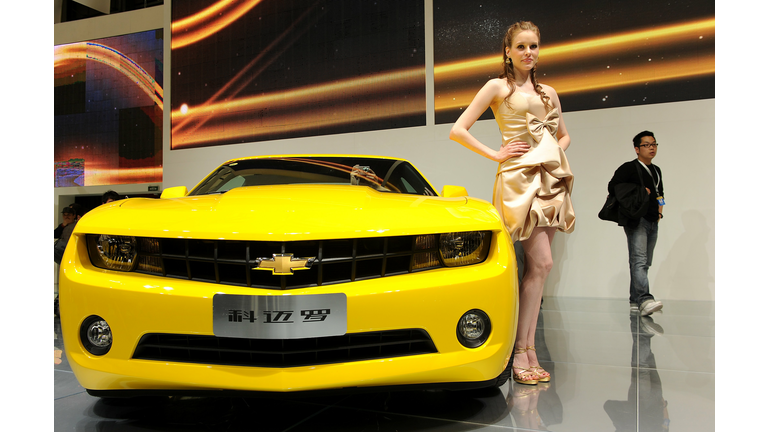 A model poses by the new Chevrolet Camar
