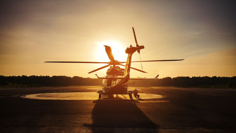 helicopter parking landing on offshore platform, Helicopter transfer passenger